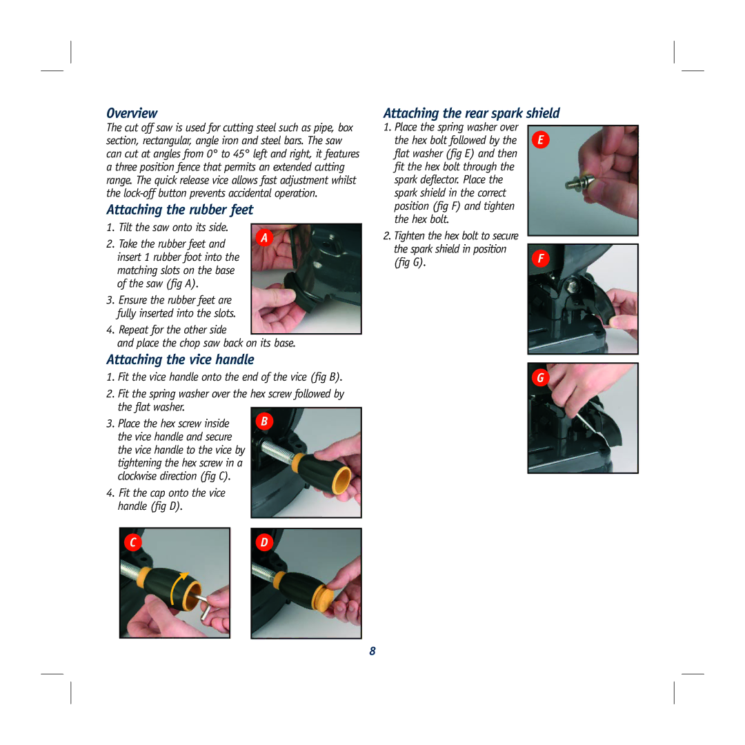 Global Machinery Company MX355C warranty Overview, Attaching the rubber feet, Attaching the vice handle 