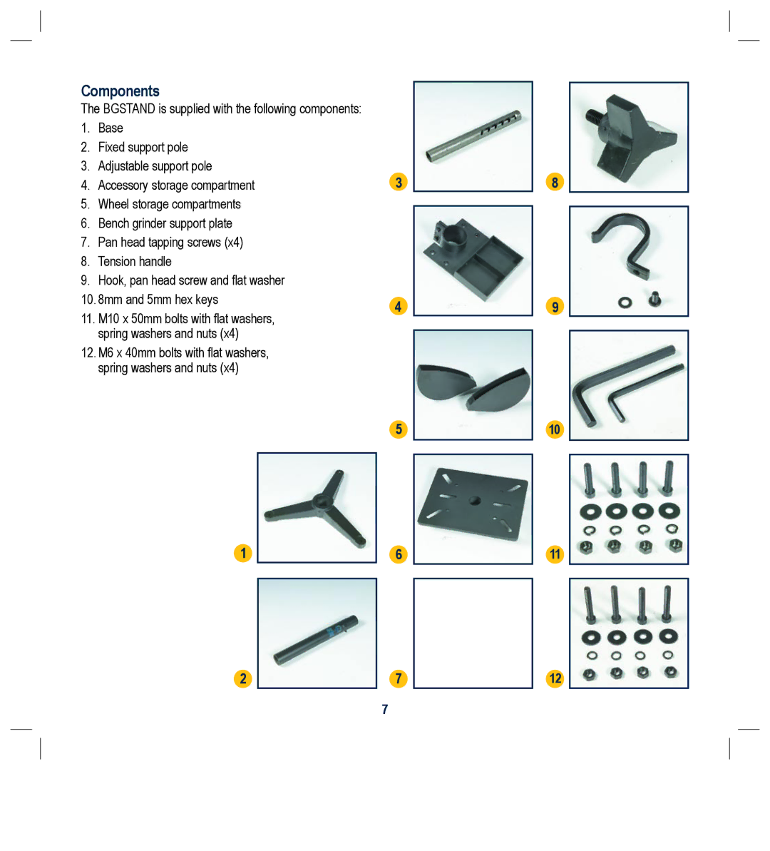 Global Machinery Company BG150VS, NTS2000A instruction manual Components 