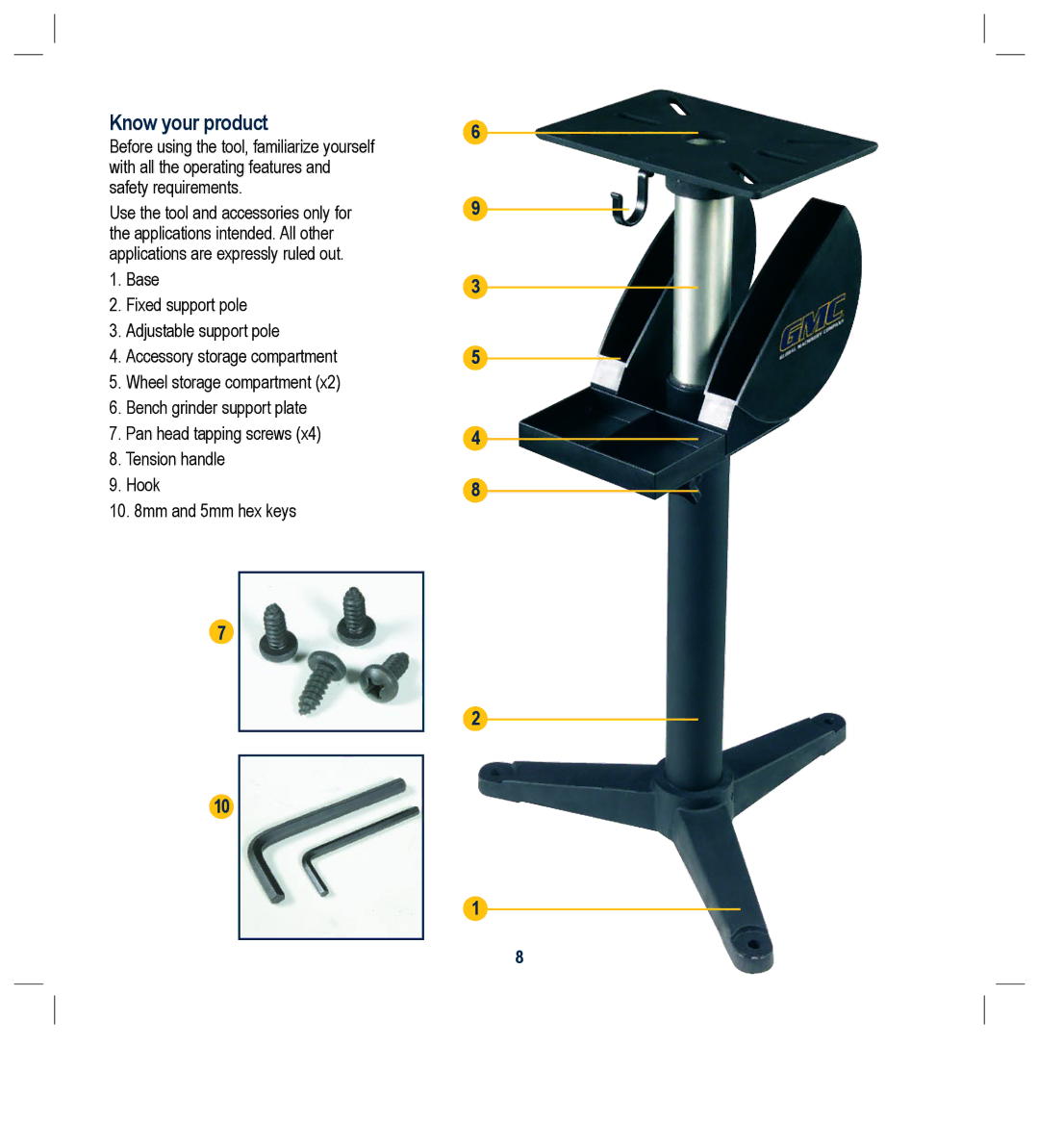 Global Machinery Company NTS2000A, BG150VS instruction manual Know your product 