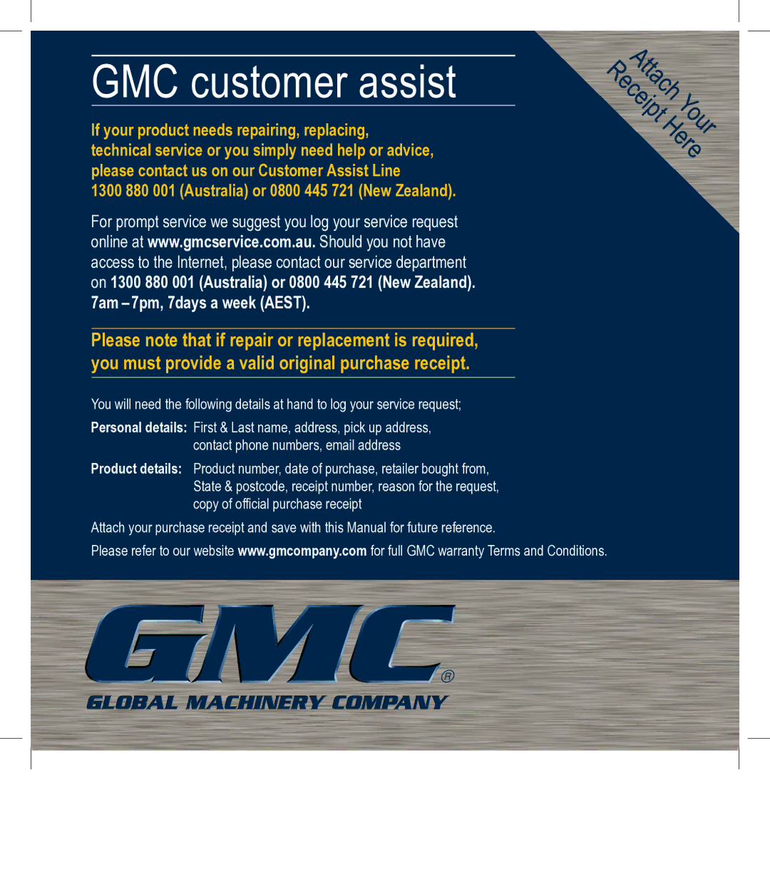 Global Machinery Company OS300 instruction manual GMC customer assist 