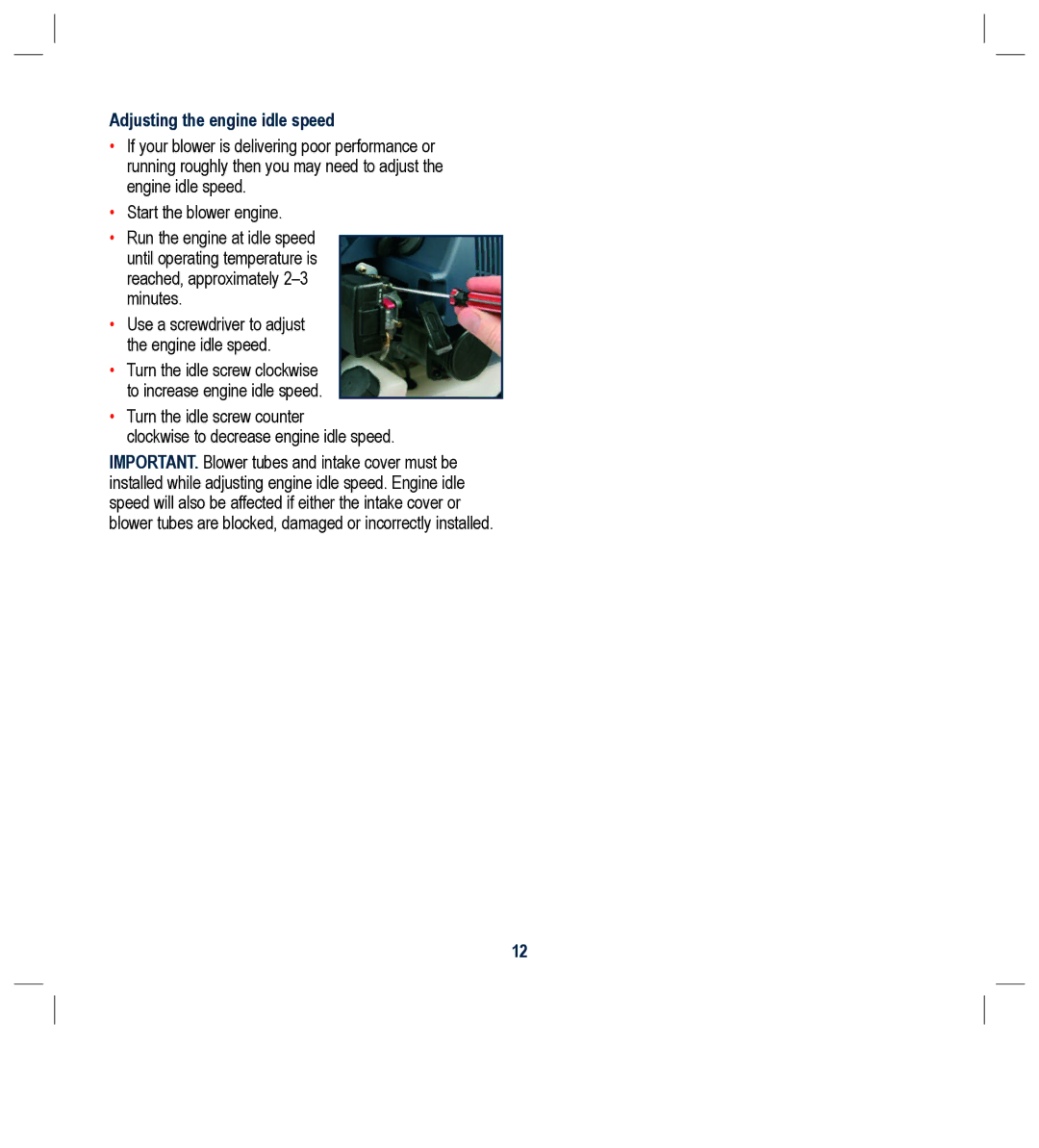 Global Machinery Company PB26CC instruction manual Adjusting the engine idle speed 