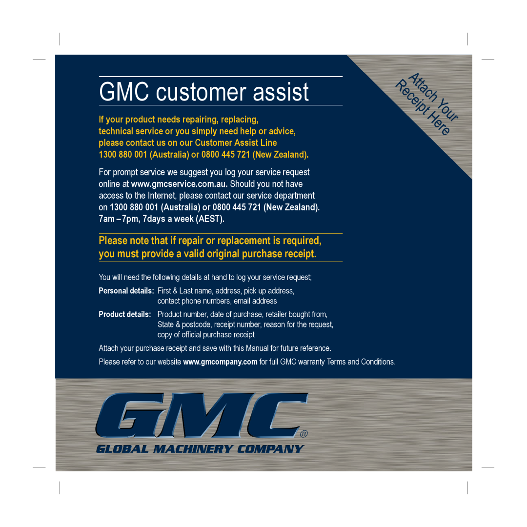 Global Machinery Company PB26D instruction manual GMC customer assist 