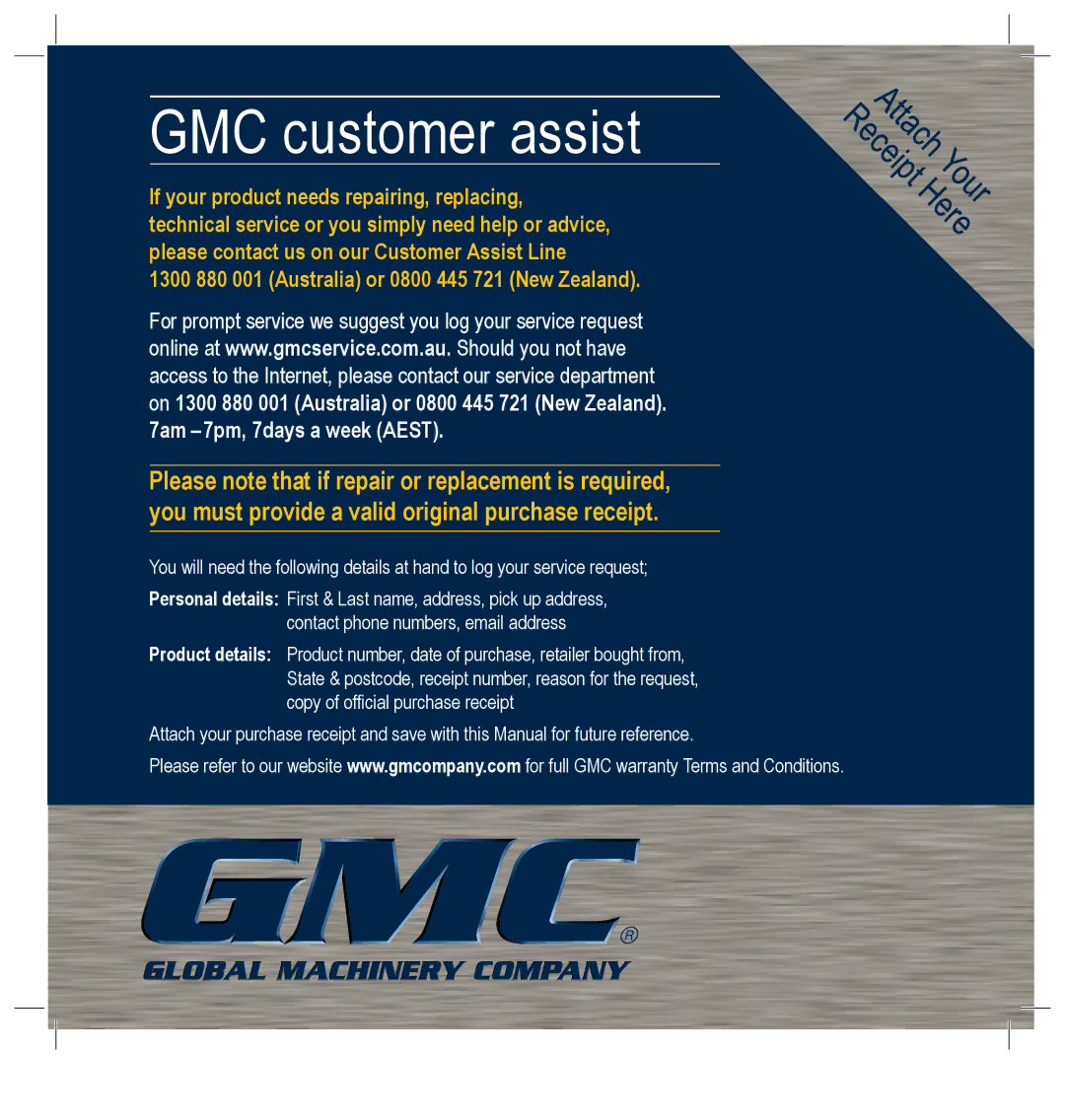 Global Machinery Company PBSM instruction manual GMC customer assist 