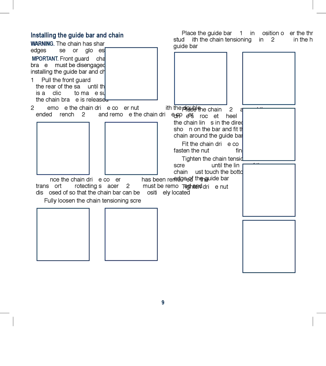 Global Machinery Company PCH25 instruction manual Installing the guide bar and chain 