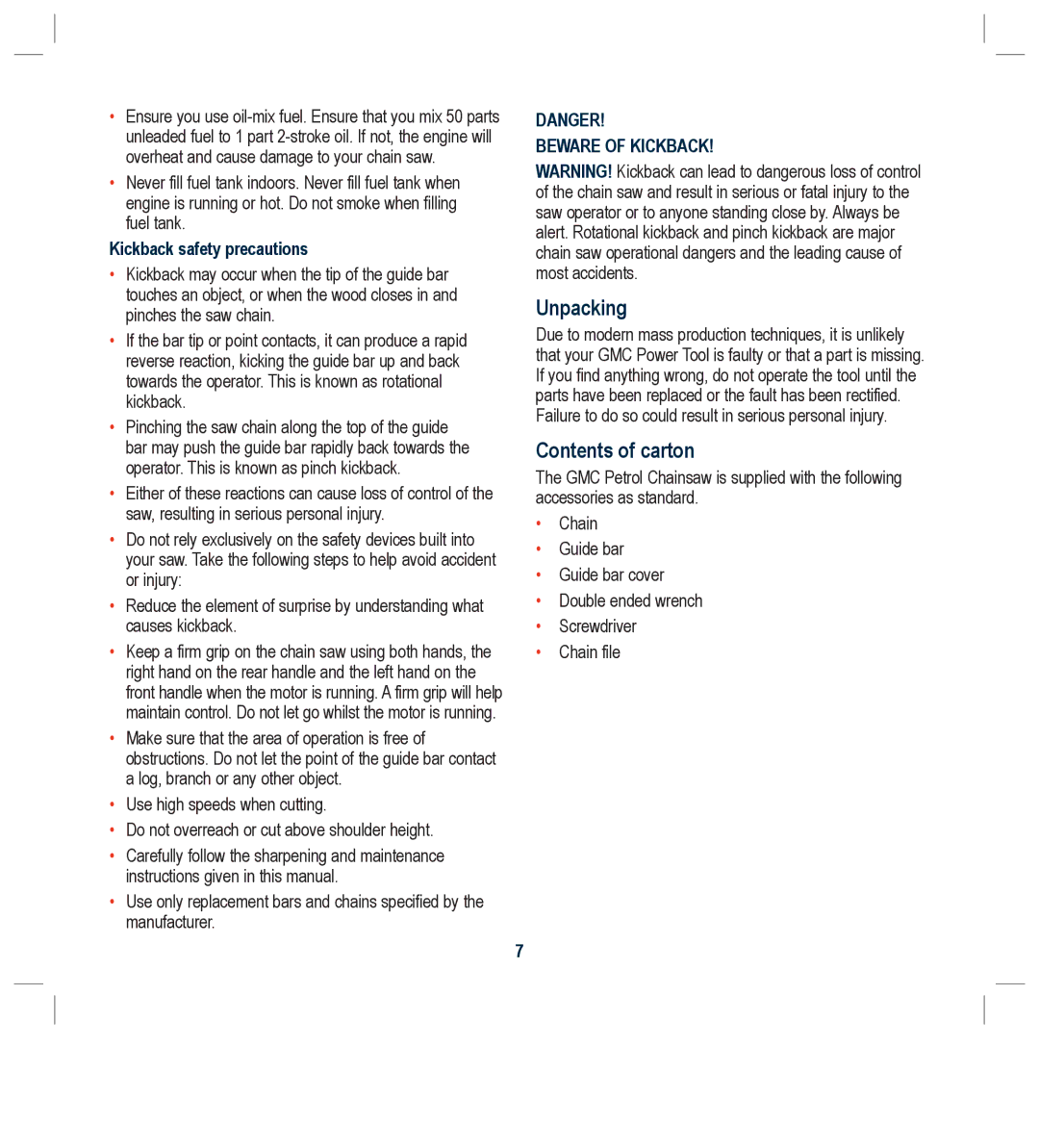 Global Machinery Company PCH37 instruction manual Unpacking, Contents of carton 