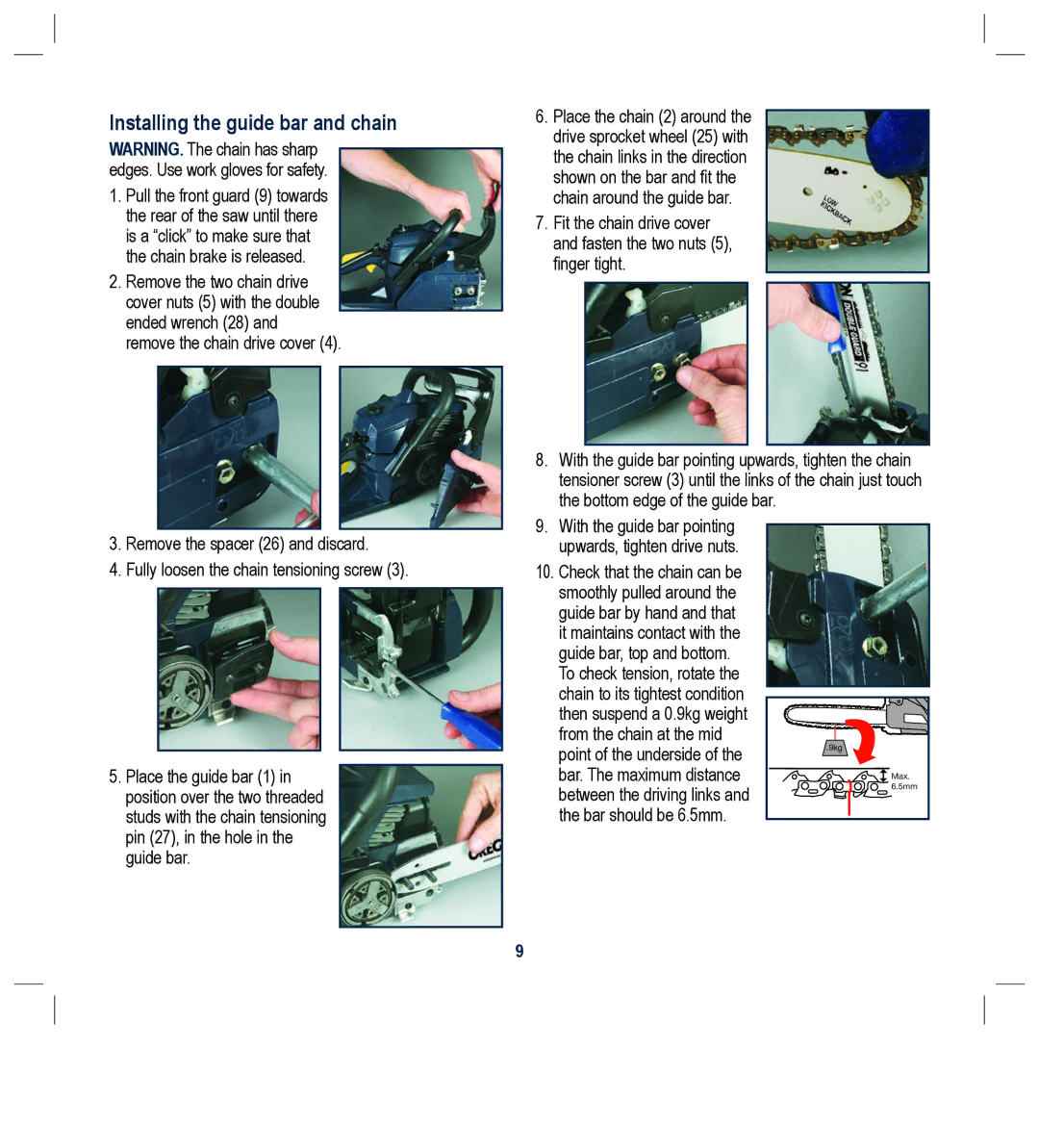 Global Machinery Company PCH37 instruction manual Installing the guide bar and chain 