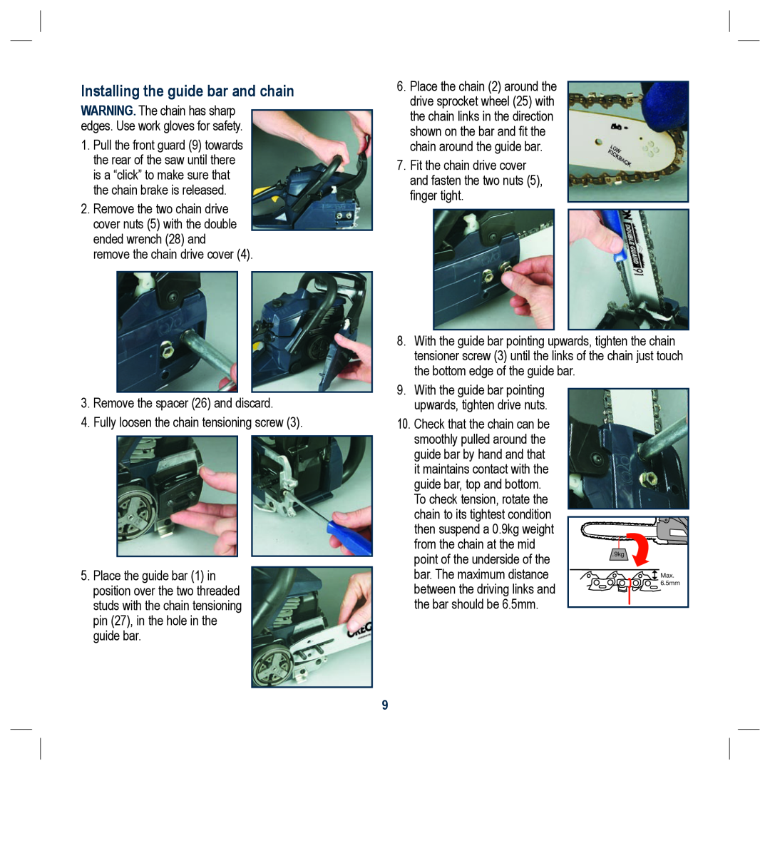 Global Machinery Company PCH37 instruction manual Installing the guide bar and chain, Remove the spacer 26 and discard 