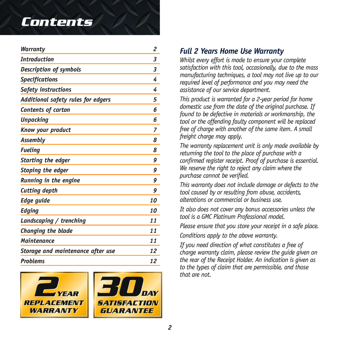 Global Machinery Company PEDG instruction manual Contents 