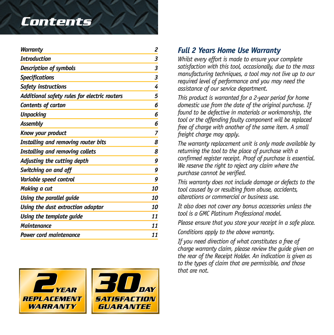 Global Machinery Company R1020 instruction manual Contents 