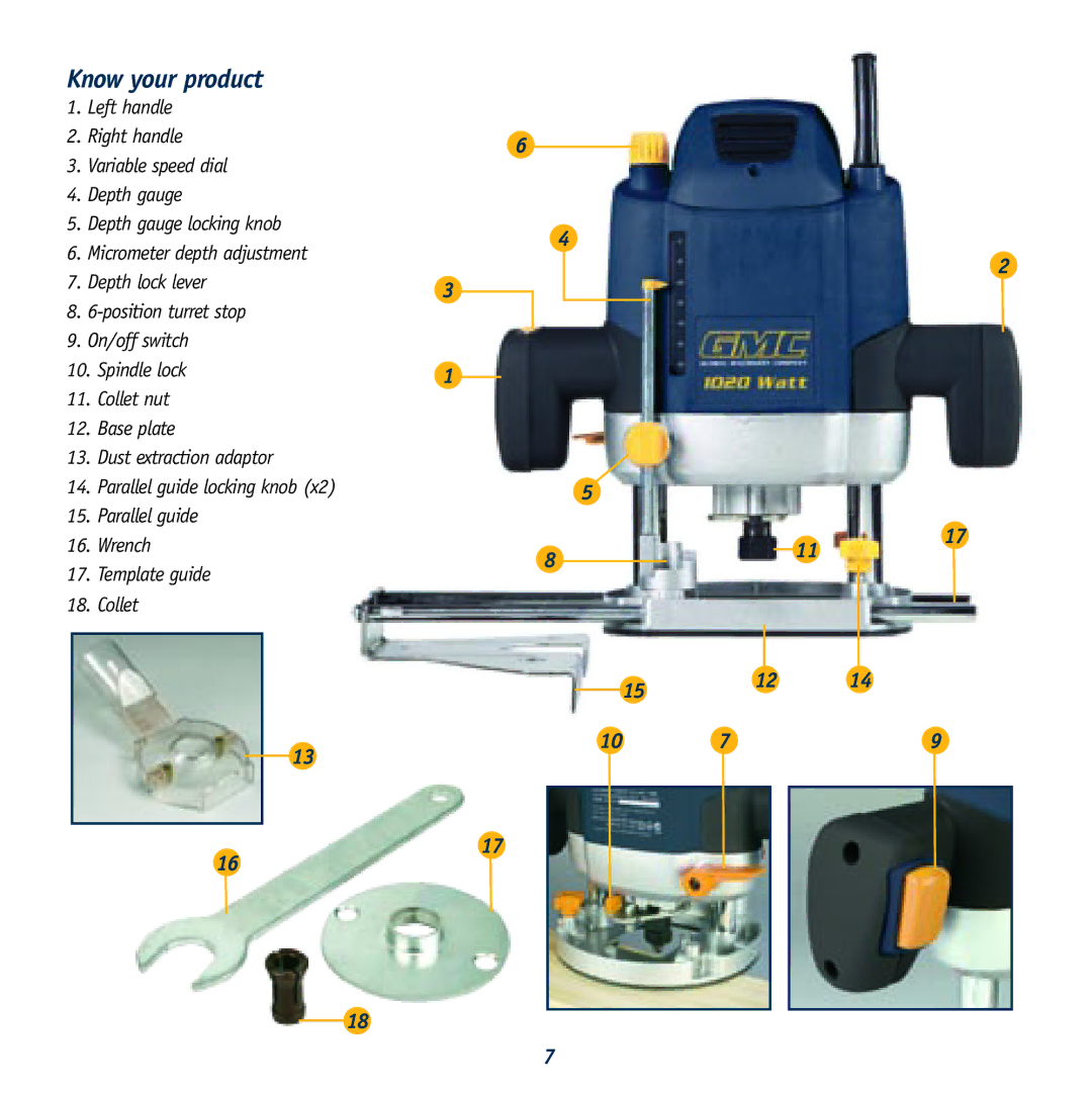 Global Machinery Company R1020 instruction manual Know your product 