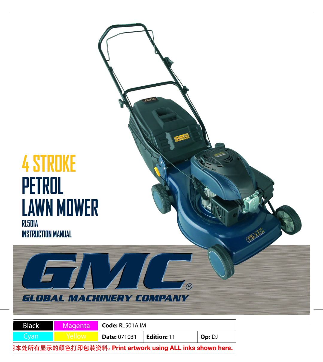 Global Machinery Company RL501A instruction manual Stroke Petrol Lawn Mower 