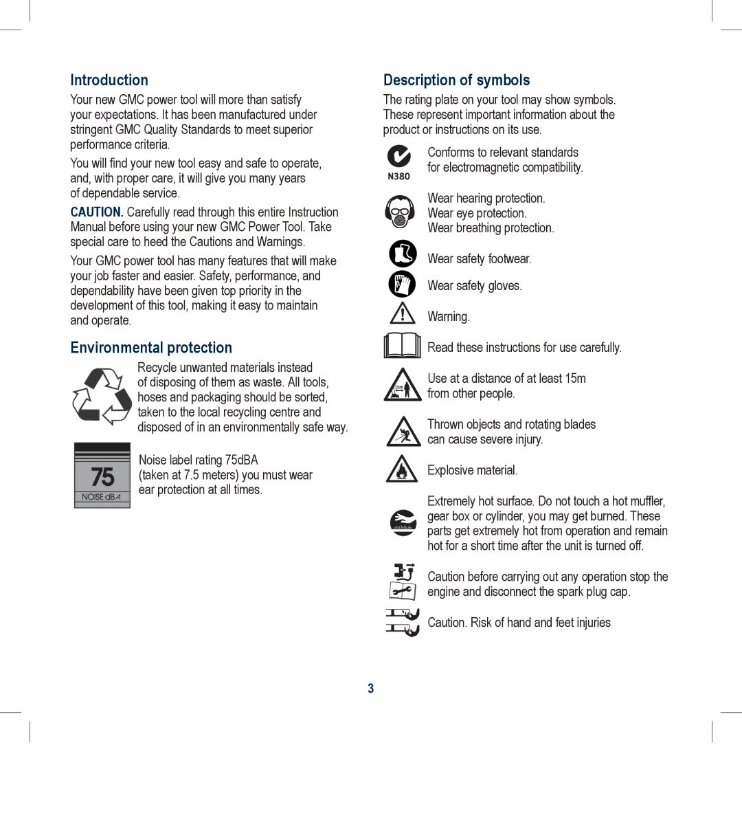 Global Machinery Company RL501A instruction manual Introduction, Environmental protection, Description of symbols 