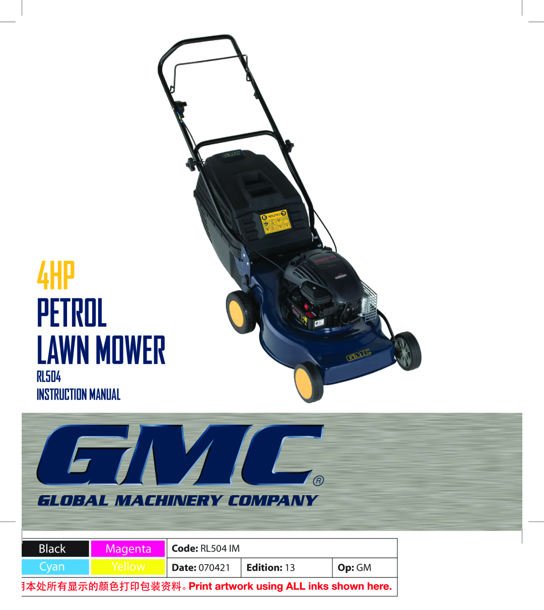Global Machinery Company RL504 instruction manual Petrol Lawn Mower, Black Magenta Cyan Yellow 