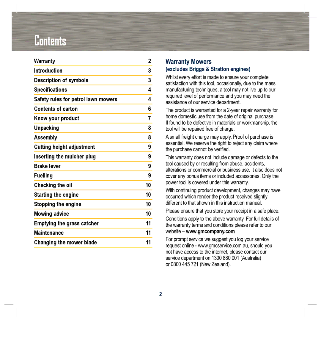 Global Machinery Company RLMC instruction manual Contents 