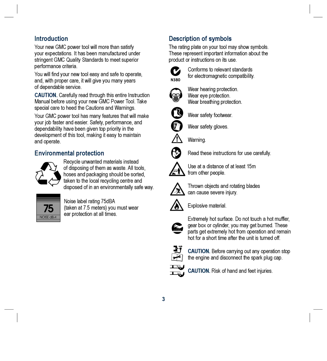 Global Machinery Company RLMC instruction manual Introduction, Environmental protection Description of symbols 