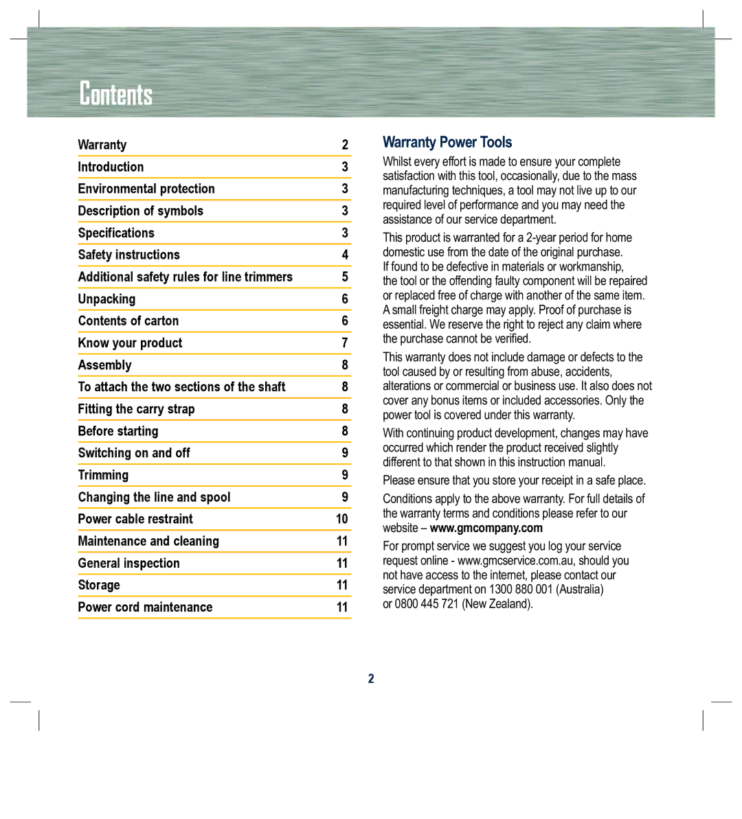 Global Machinery Company RM1000 instruction manual Contents 