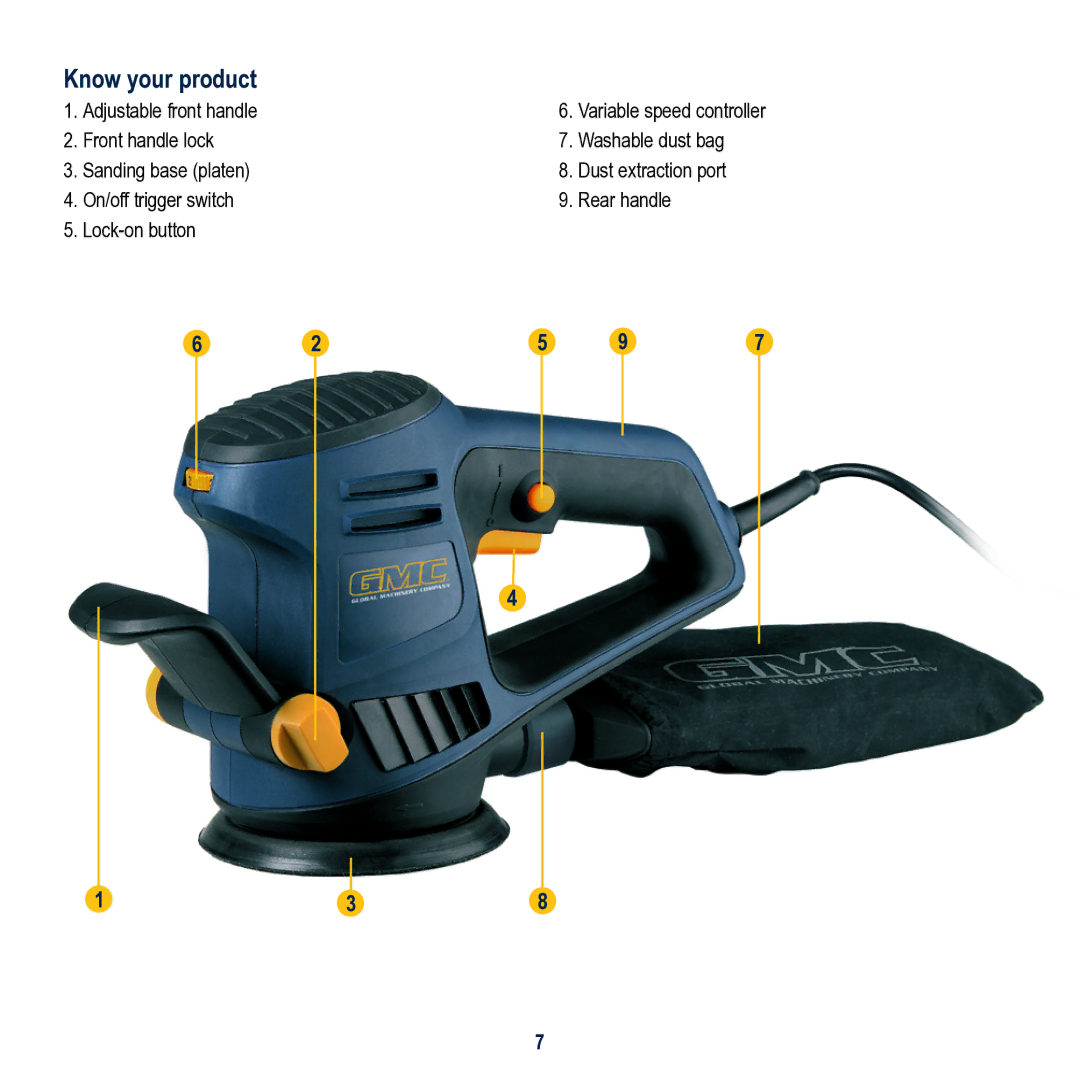 Global Machinery Company ROS400A instruction manual Know your product, Adjustable front handle 