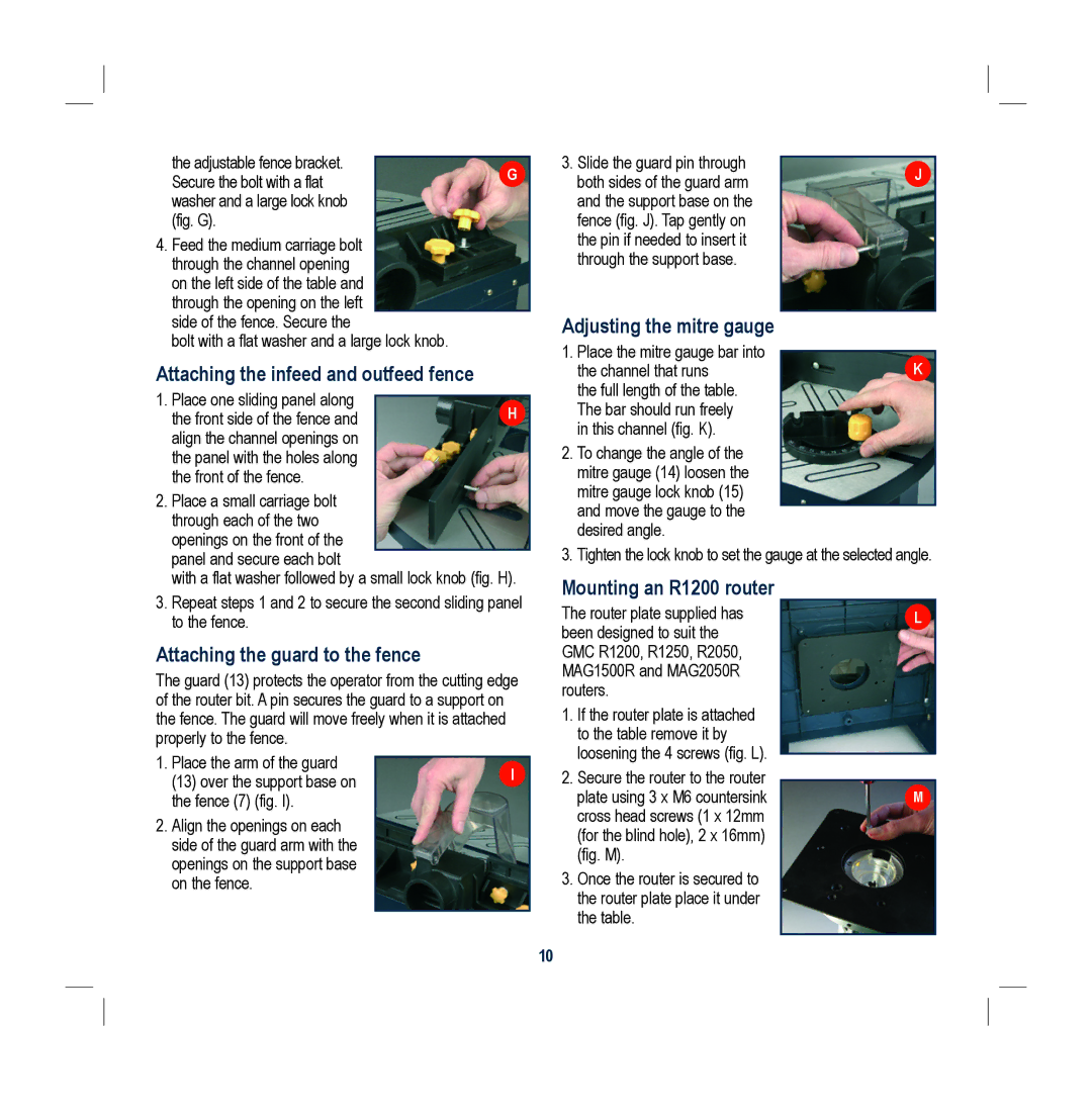 Global Machinery Company RT300 instruction manual Attaching the infeed and outfeed fence, Attaching the guard to the fence 