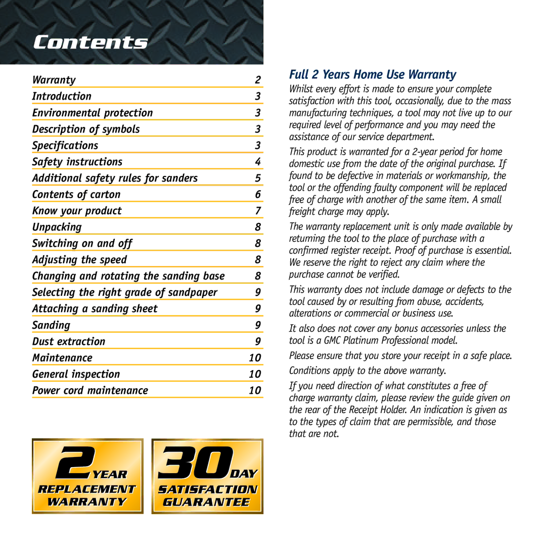 Global Machinery Company SA120 instruction manual Contents 