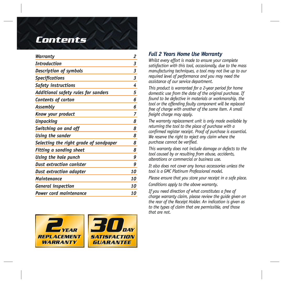 Global Machinery Company SA146 instruction manual Contents 