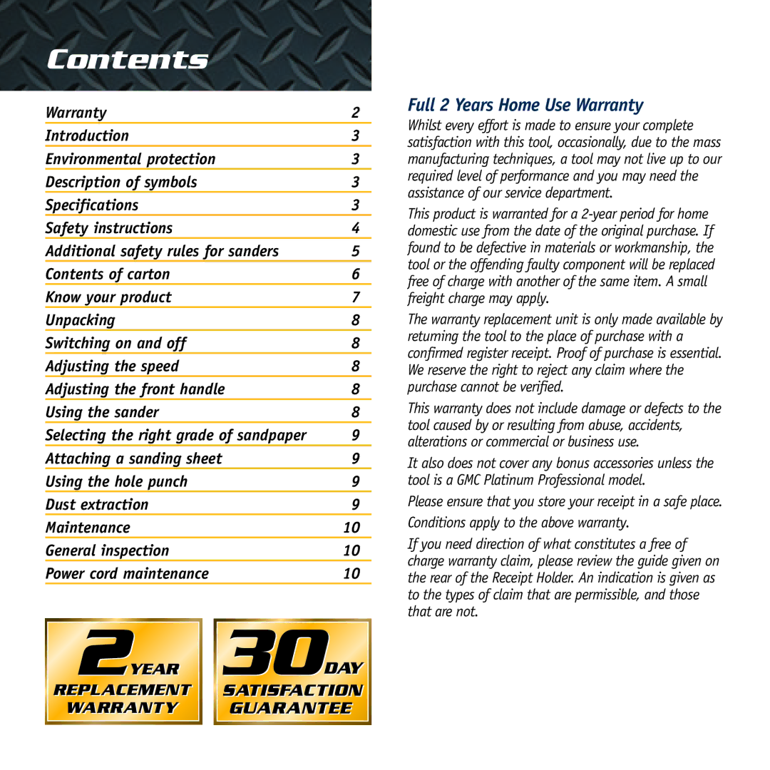 Global Machinery Company SA350 instruction manual Contents 