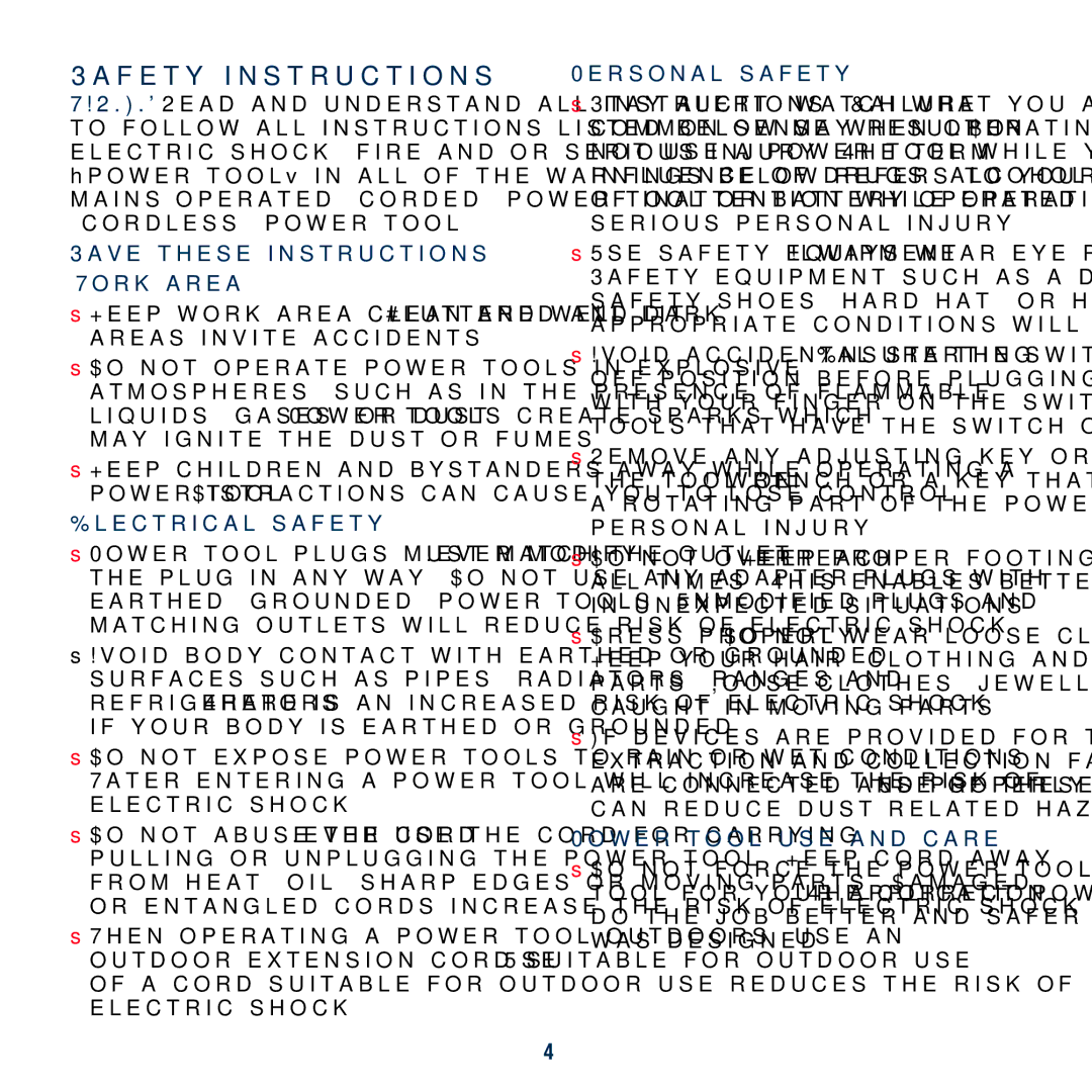 Global Machinery Company SA350 Safety instructions, Work area, Electrical safety, Personal safety, Power tool use and care 