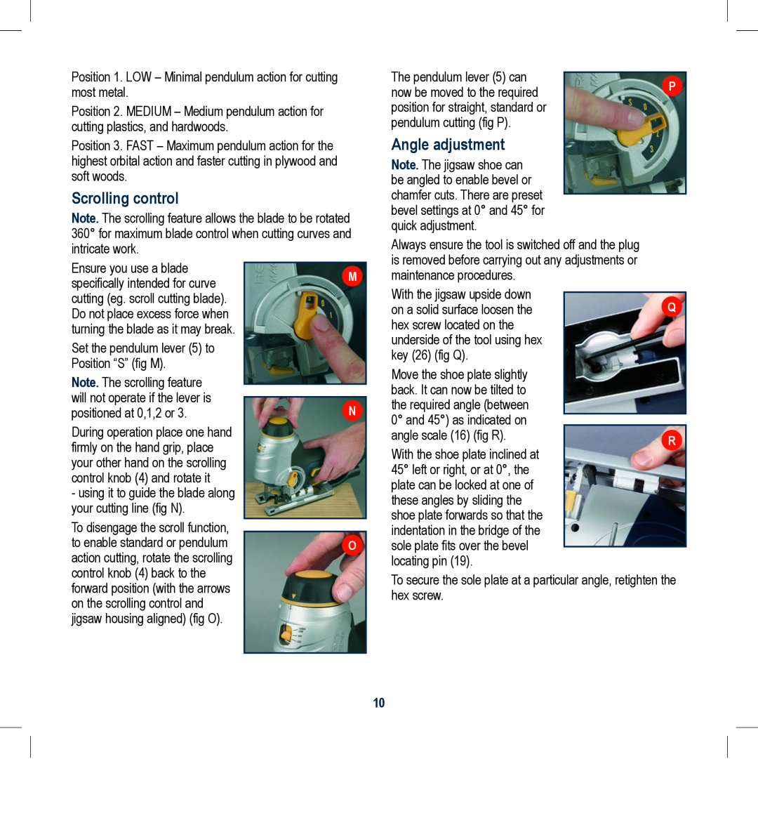 Global Machinery Company SPJ2HM instruction manual Scrolling control, Angle adjustment 
