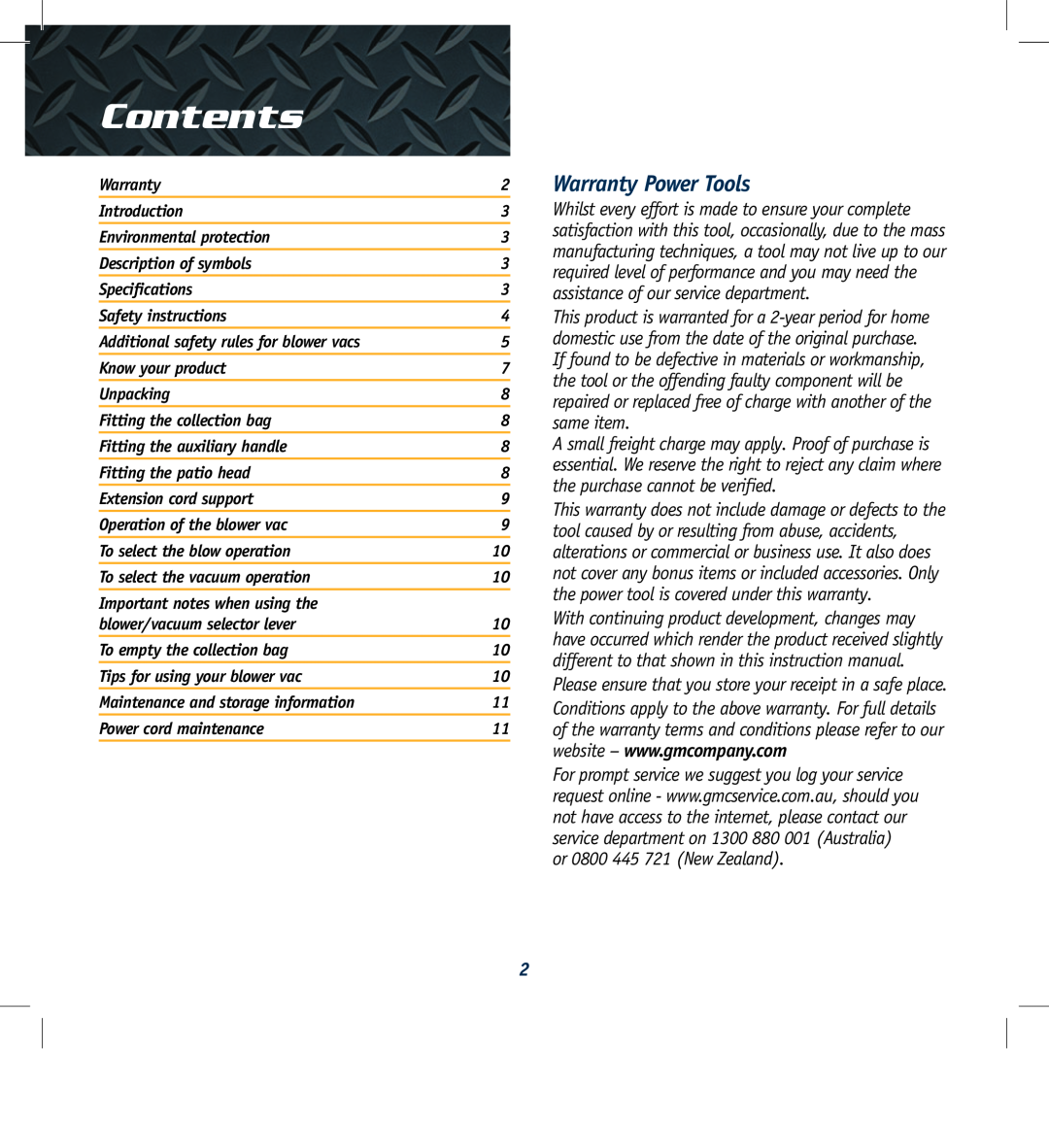 Global Machinery Company ULB2400 instruction manual Contents 