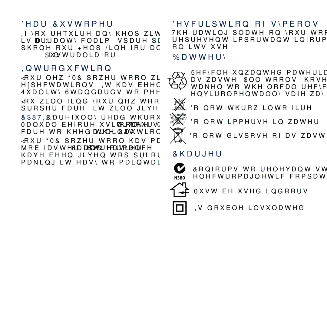 Global Machinery Company VEC156-AU instruction manual Description of symbols, Battery, Charger 