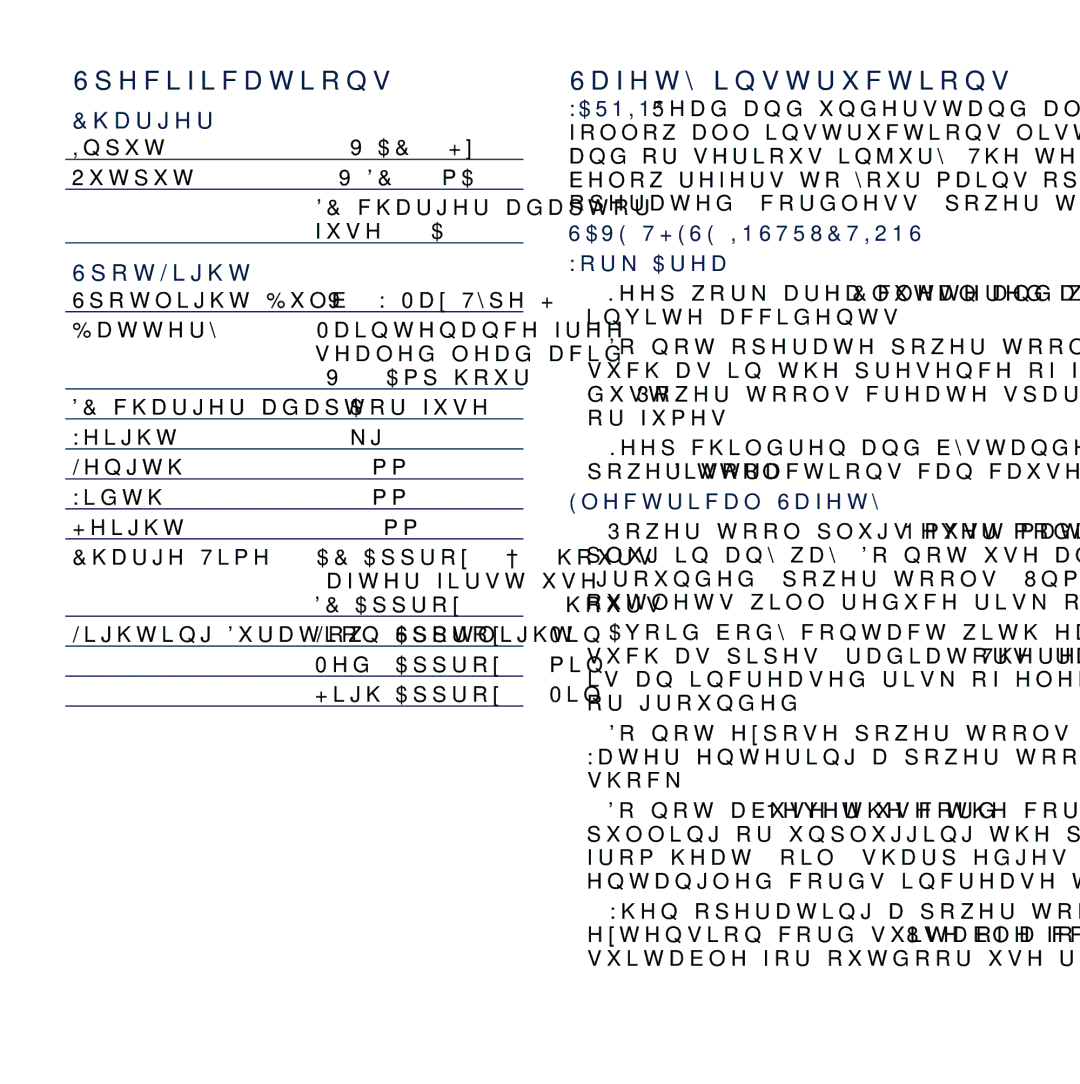 Global Machinery Company VEC156-AU instruction manual Specifications, Safety instructions 