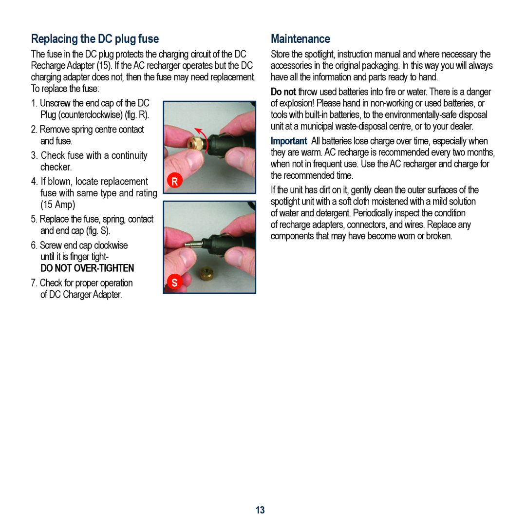 Global Machinery Company VEC158-AU instruction manual Replacing the DC plug fuse, Maintenance 