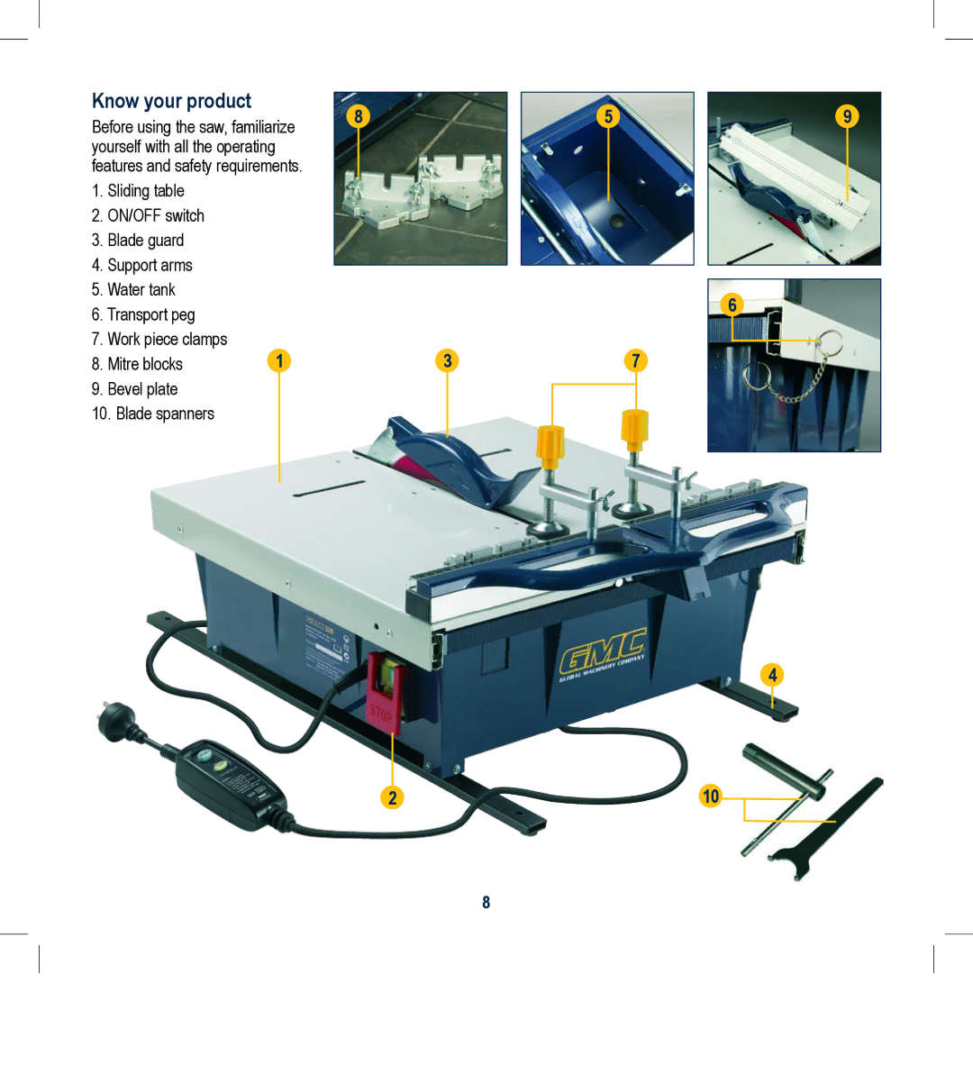 Global Machinery Company WTS550 instruction manual Know your product 