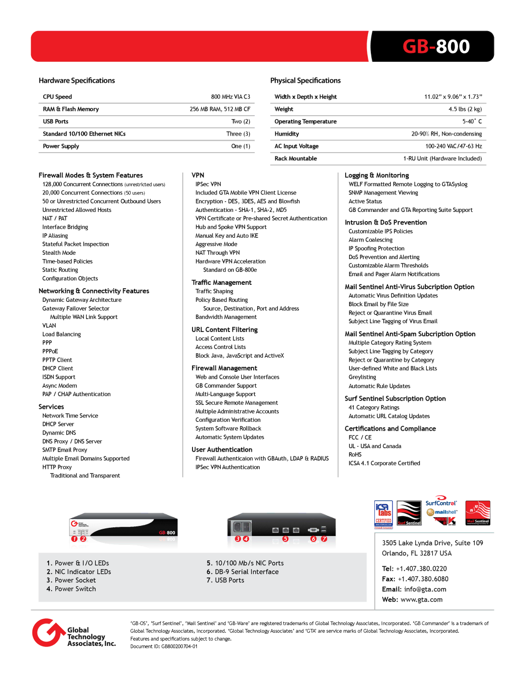 Global Technology Associates GB-800 manual Firewall Modes & System Features, Networking & Connectivity Features, Services 