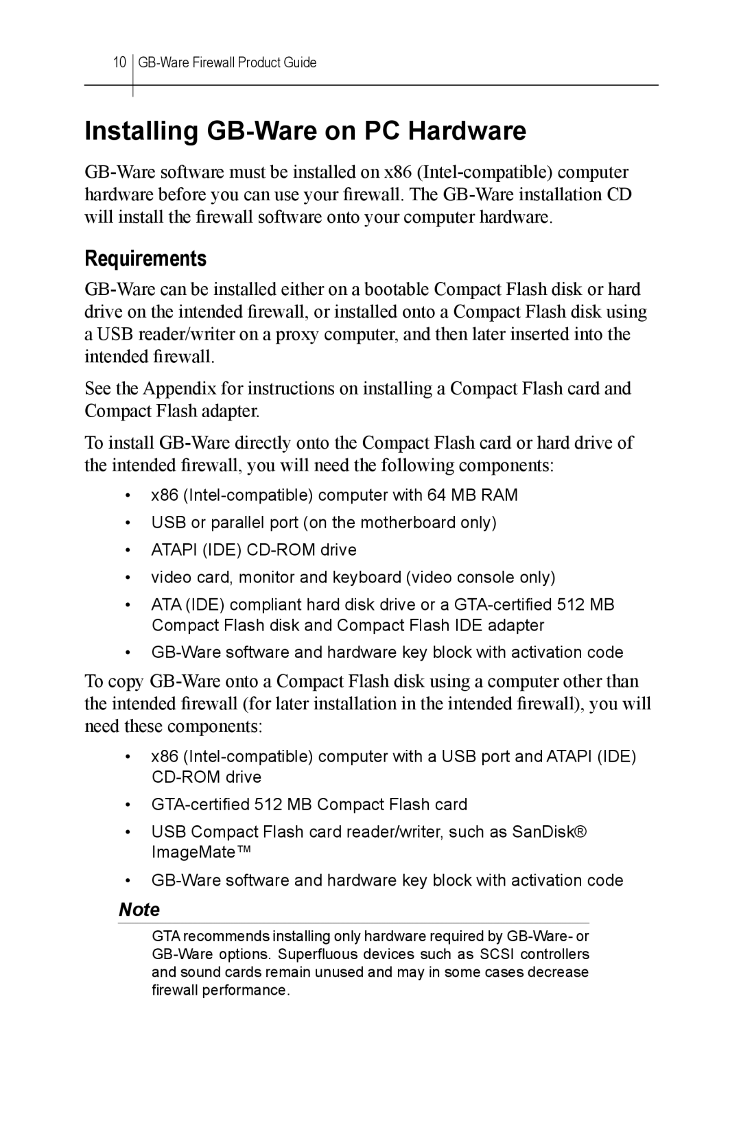 Global Technology Associates GBWA200501-01 manual Installing GB-Ware on PC Hardware, Requirements 