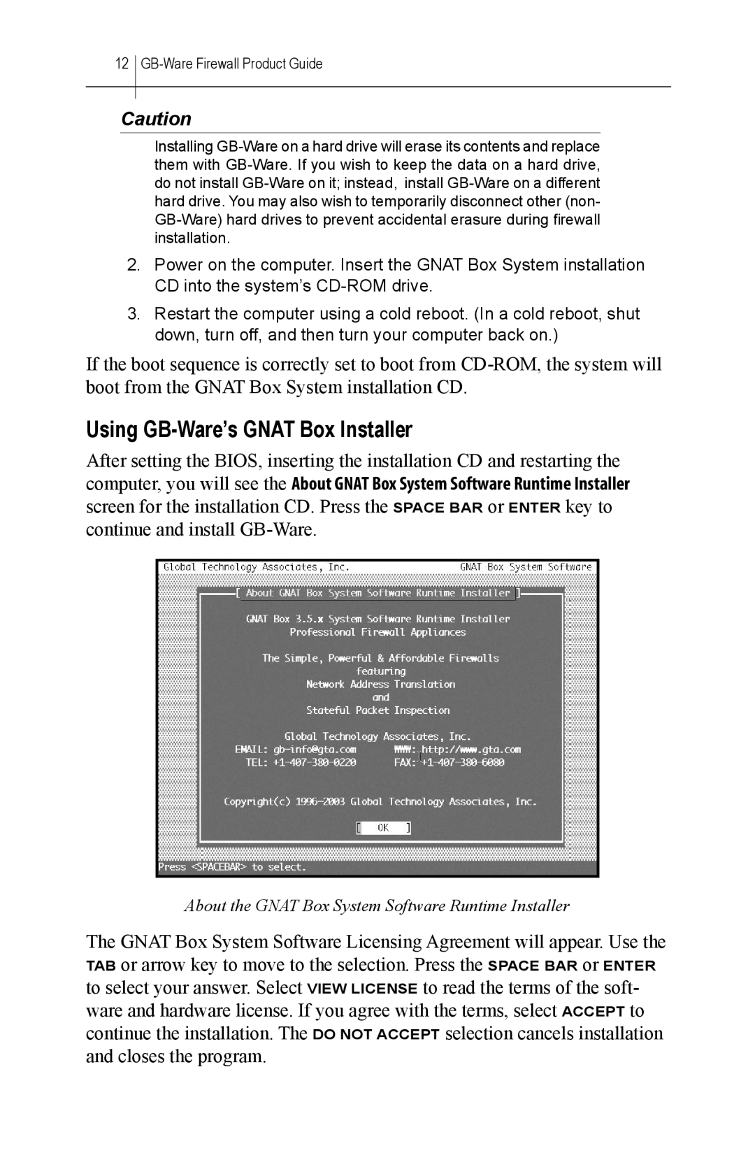 Global Technology Associates GBWA200501-01 manual Using GB-Ware’s Gnat Box Installer 