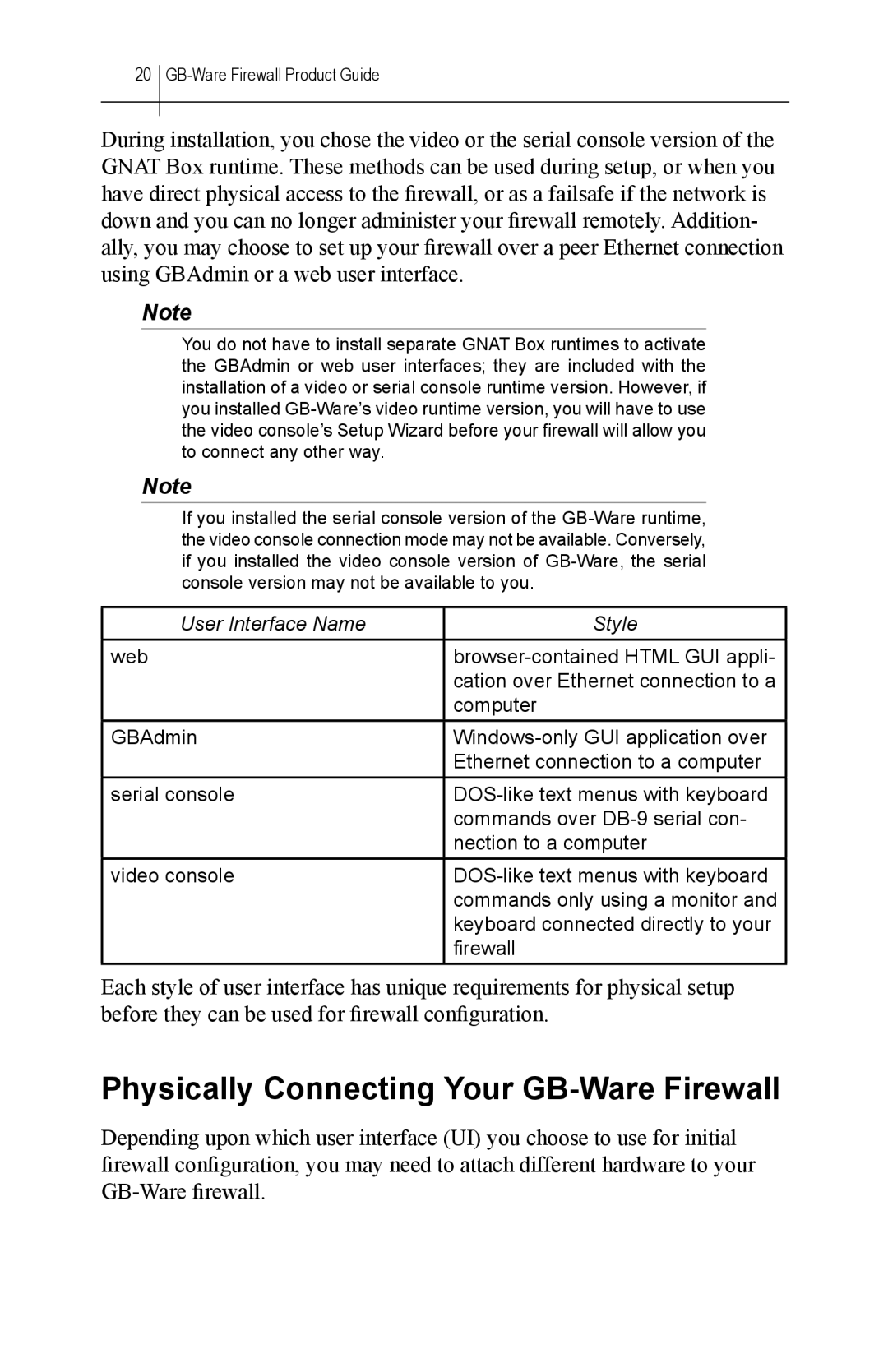 Global Technology Associates GBWA200501-01 manual Physically Connecting Your GB-Ware Firewall 