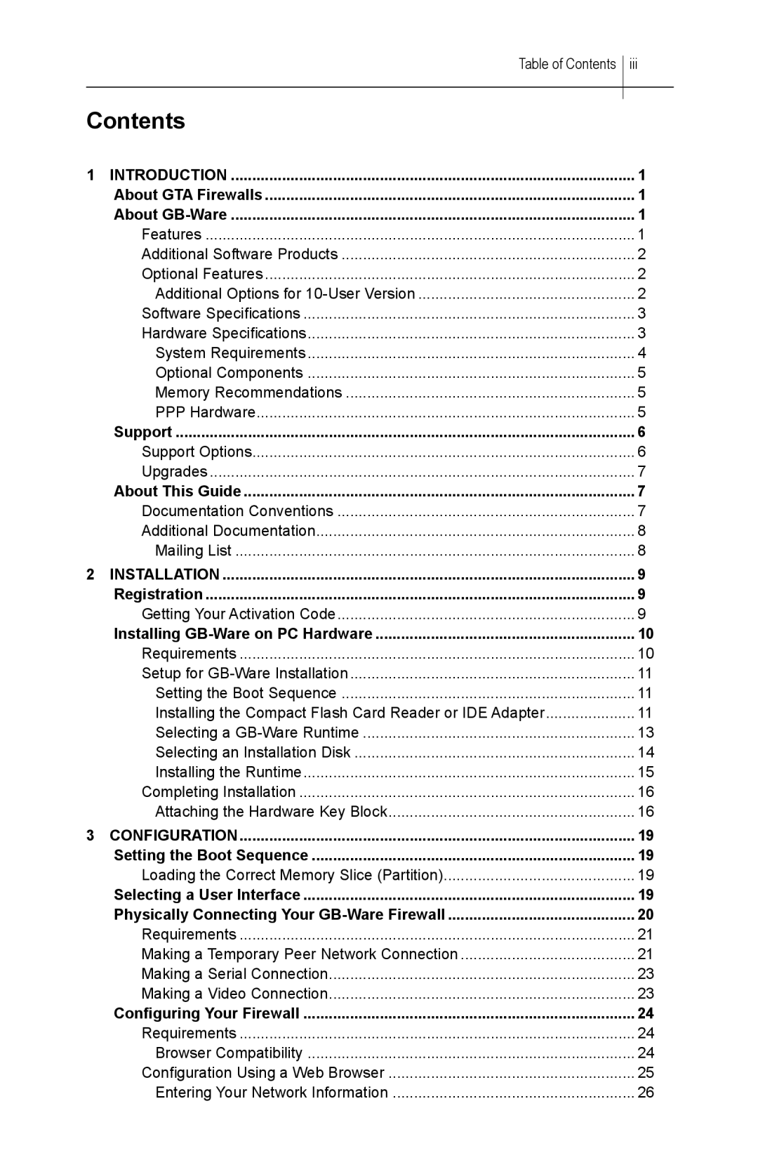 Global Technology Associates GBWA200501-01 manual Contents 