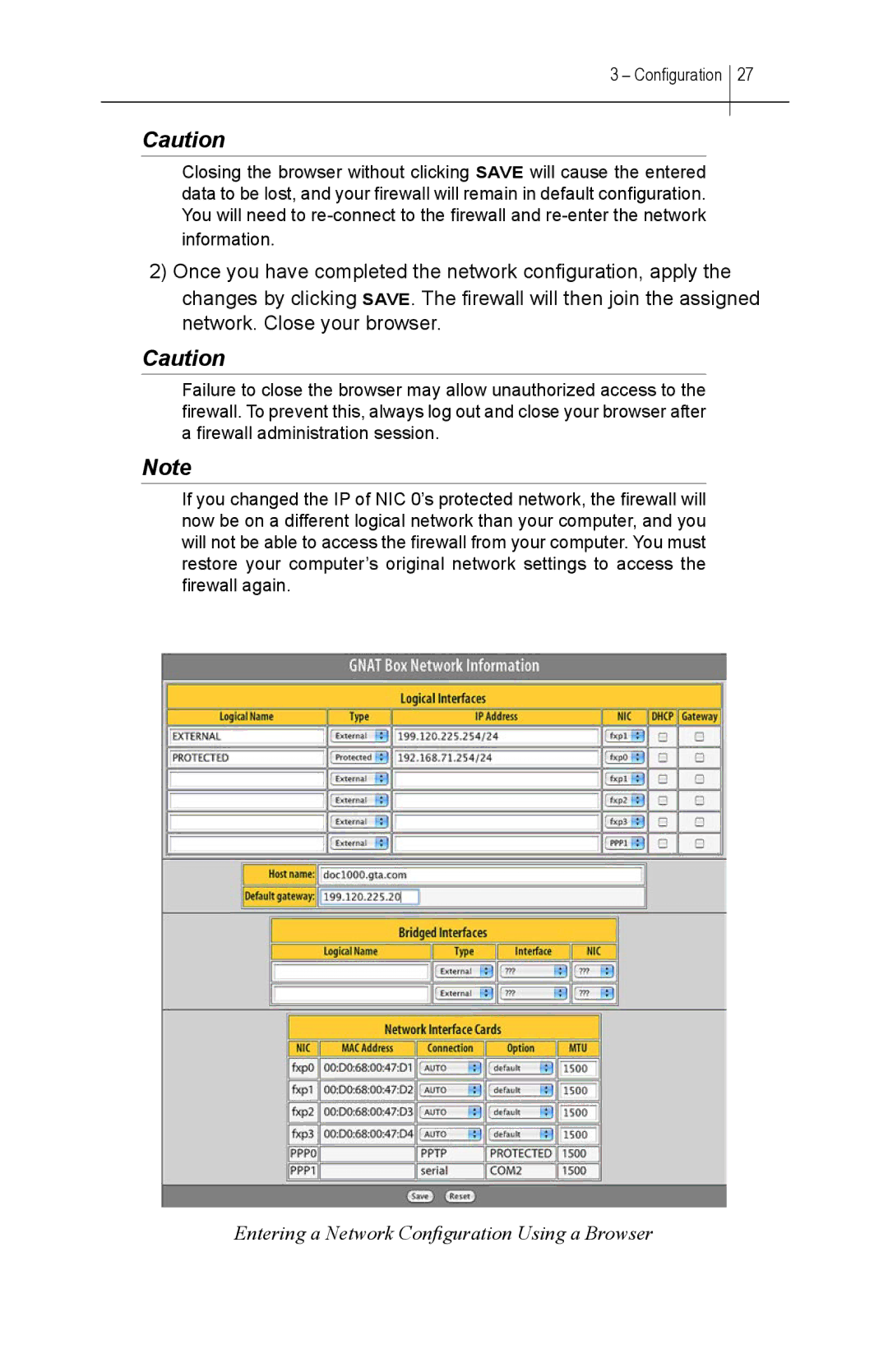 Global Technology Associates GBWA200501-01 manual Entering a Network Conﬁguration Using a Browser 