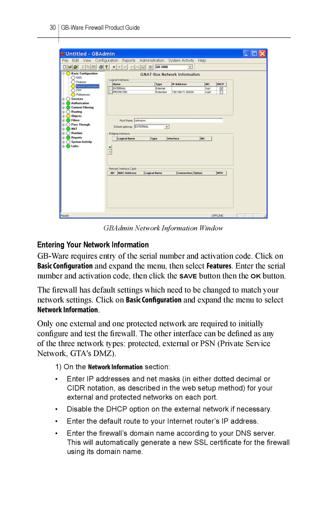 Global Technology Associates GBWA200501-01 manual GBAdmin Network Information Window 