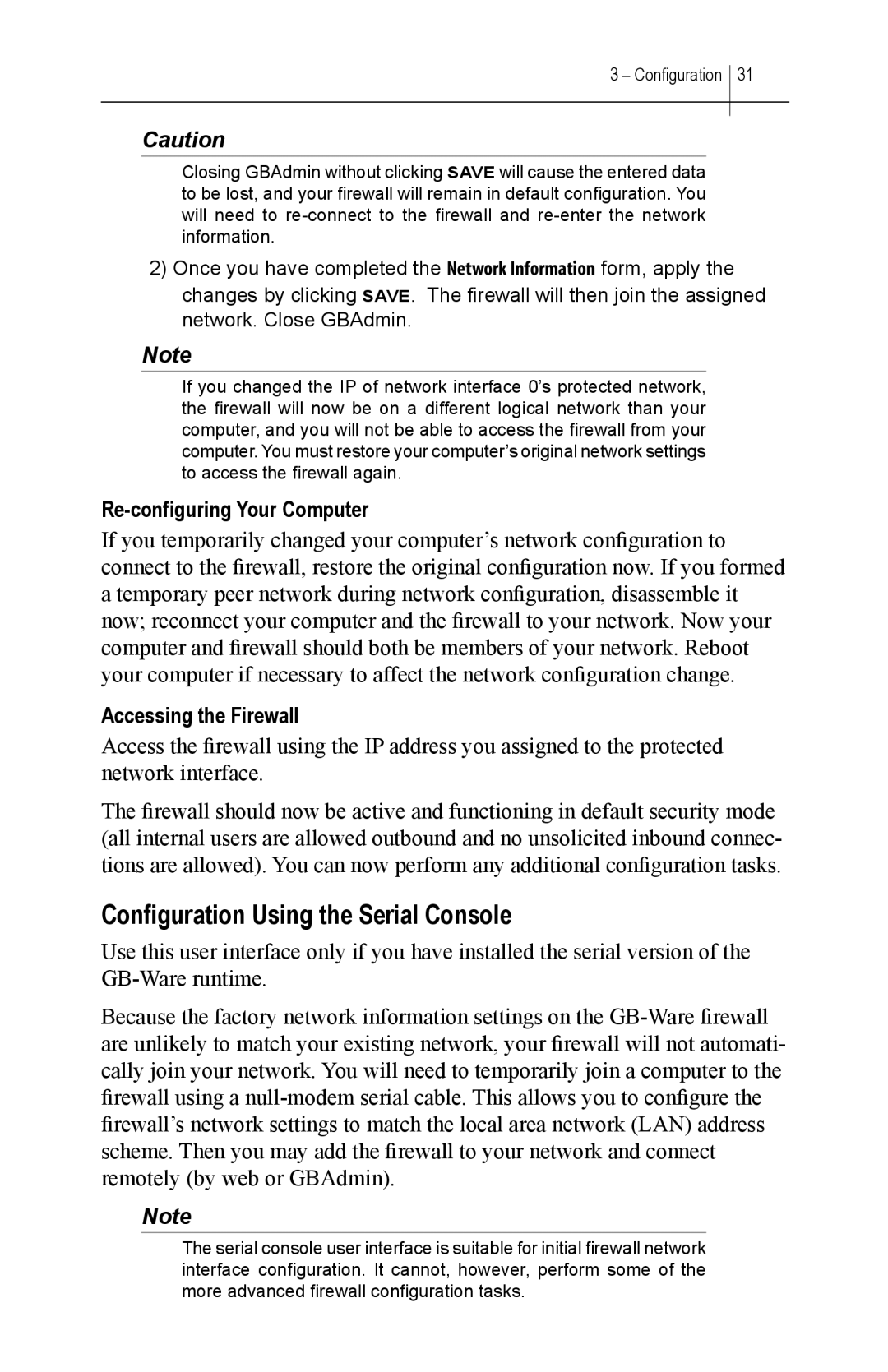 Global Technology Associates GBWA200501-01 manual Configuration Using the Serial Console, Re-configuring Your Computer 