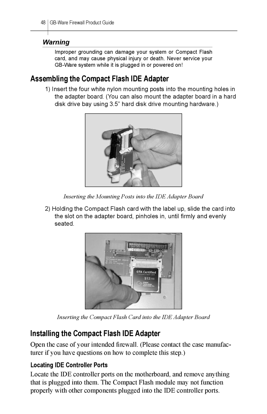 Global Technology Associates GBWA200501-01 manual Assembling the Compact Flash IDE Adapter, Locating IDE Controller Ports 