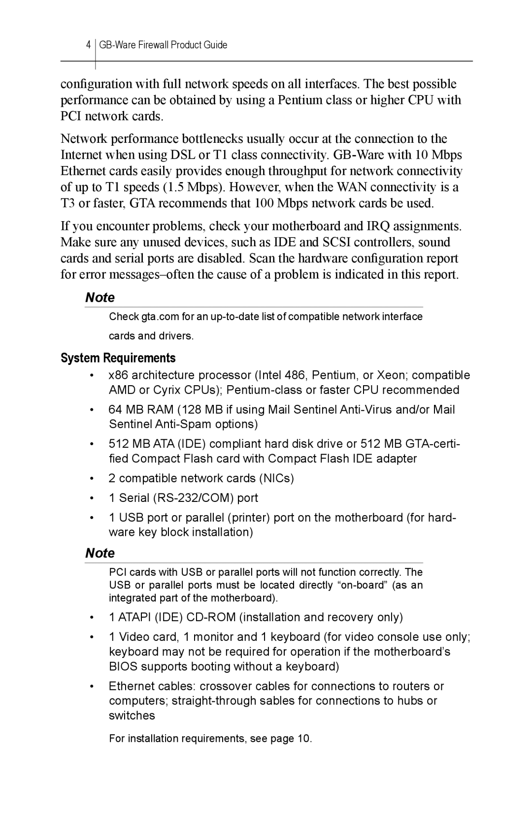 Global Technology Associates GBWA200501-01 manual System Requirements 