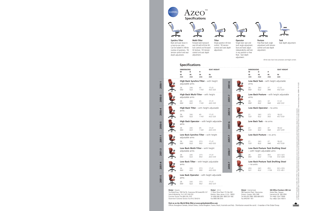 Global Upholstery Co 2057-6 Synchro Tilter, Multi-Tilter, Operator, Posture Task, High Back Synchro-Tilter with height 