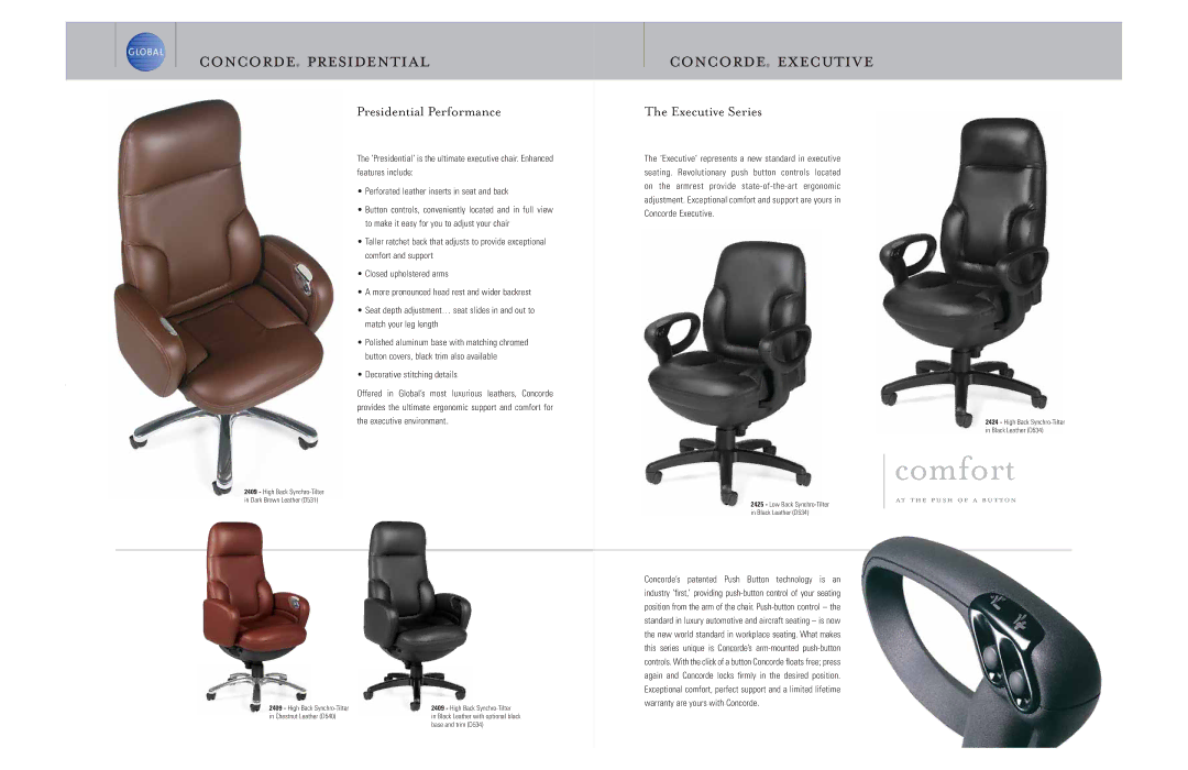 Global Upholstery Co 2424 Concorde presidential Concorde executive, At the push of a button, High Back Synchro-Tilter 