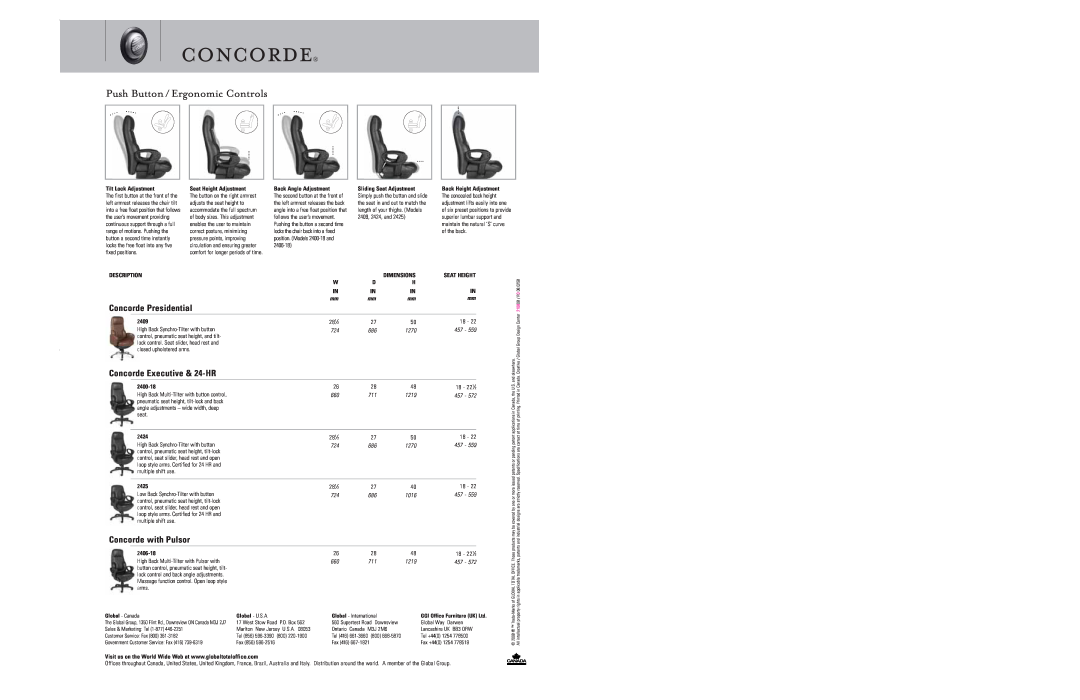 Global Upholstery Co 2425 Push Button / Ergonomic Controls, concorde, Concorde Presidential, Concorde Executive & 24-HR 