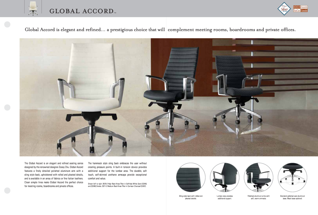 Global Upholstery Co 2670-2 global accordtm, Sling style back with rolled and, Lumbar area provides, pleated details 