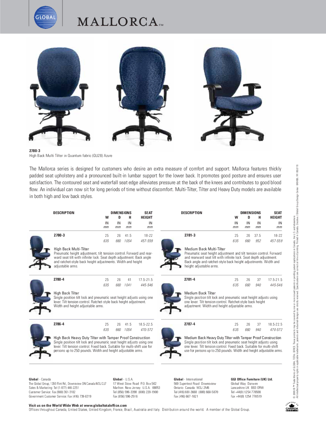 Global Upholstery Co 2780-3 manual 2781-3 