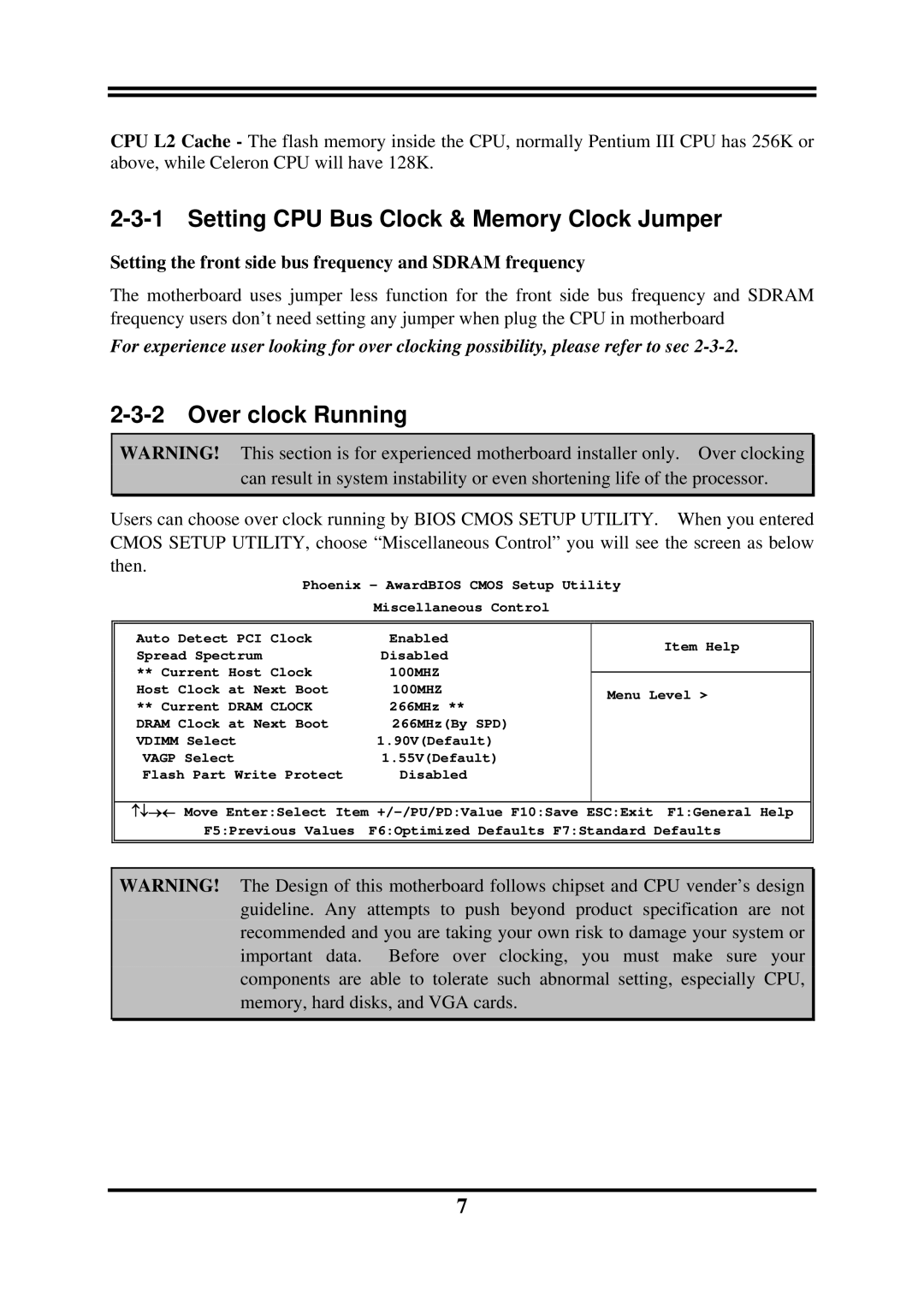 Global Upholstery Co 2807840 user manual Setting CPU Bus Clock & Memory Clock Jumper, Over clock Running 