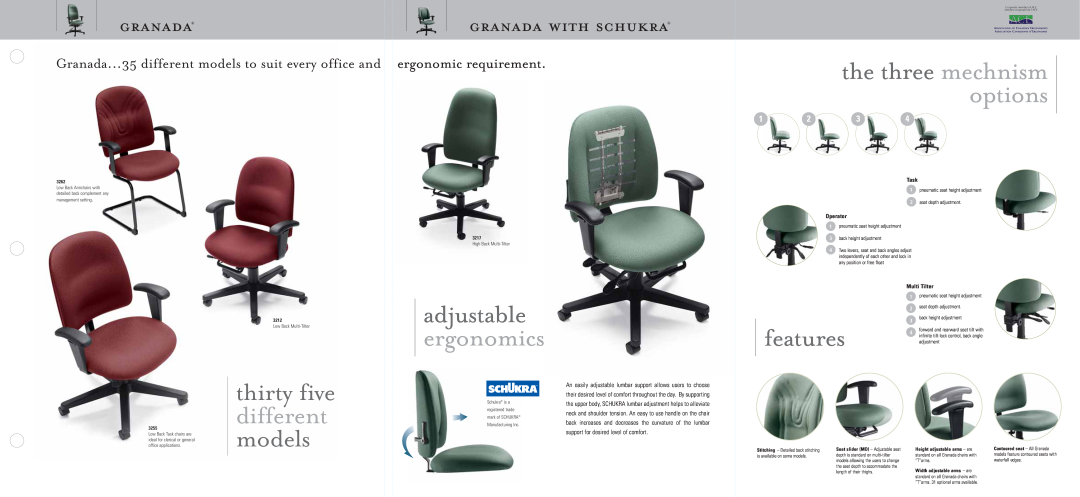 Global Upholstery Co 3106-7, 3212 adjustable, granada with schukra, ergonomics, the three mechnism options, Task, Operator 