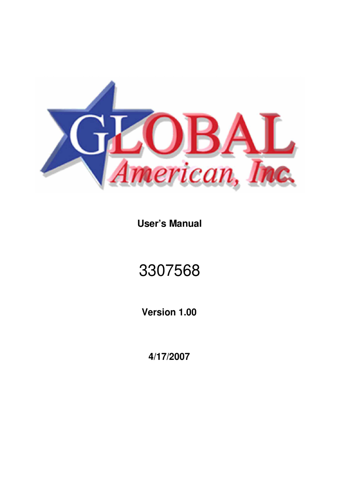 Global Upholstery Co 3307568 user manual User’s Manual, Version 17/2007 